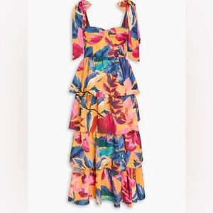 Farm rio yellow painted flowers midi cocktail formal dress size large